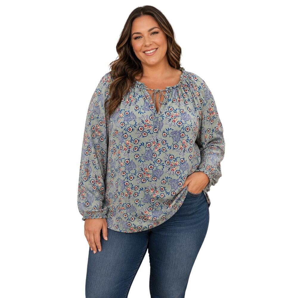 Loft peasant tie collar relaxed fit clttagecore lomg sleeve lightweight  top XL